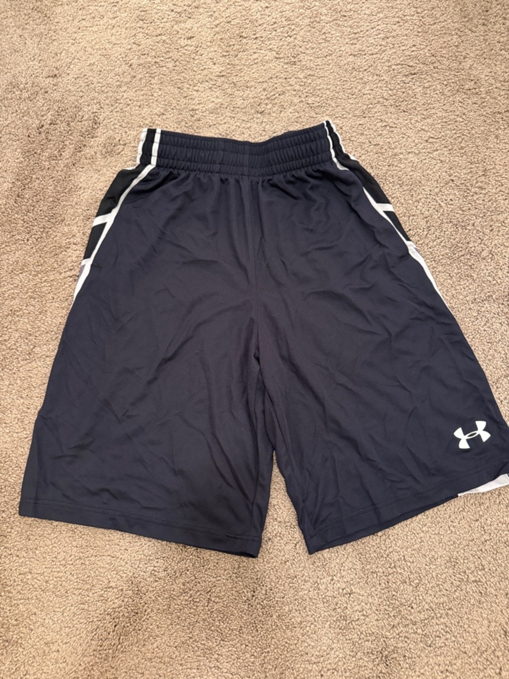 Under Armour Men's Black Athletic Shorts with White and Gray Accents